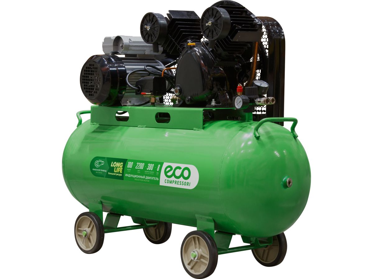  Компрессор ECO AE-1005-B1 ременной (380 л/мин, 8 атм, ременной, масляный, ресив. 100 л, 220 В, 2.20 кВт) AE-1005-B1 фото в каталоге от BTSprom.by