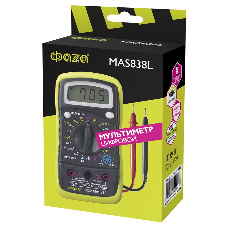  Мультиметр цифровой MAS838L ФАZА 5000513 фото в каталоге от BTSprom.by