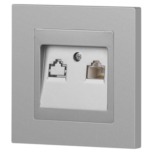  Розетка компьютерная 1-м СП Accent 6-303-03 RJ45 IP20 алюм. Intro Б0063630 фото в каталоге от BTSprom.by