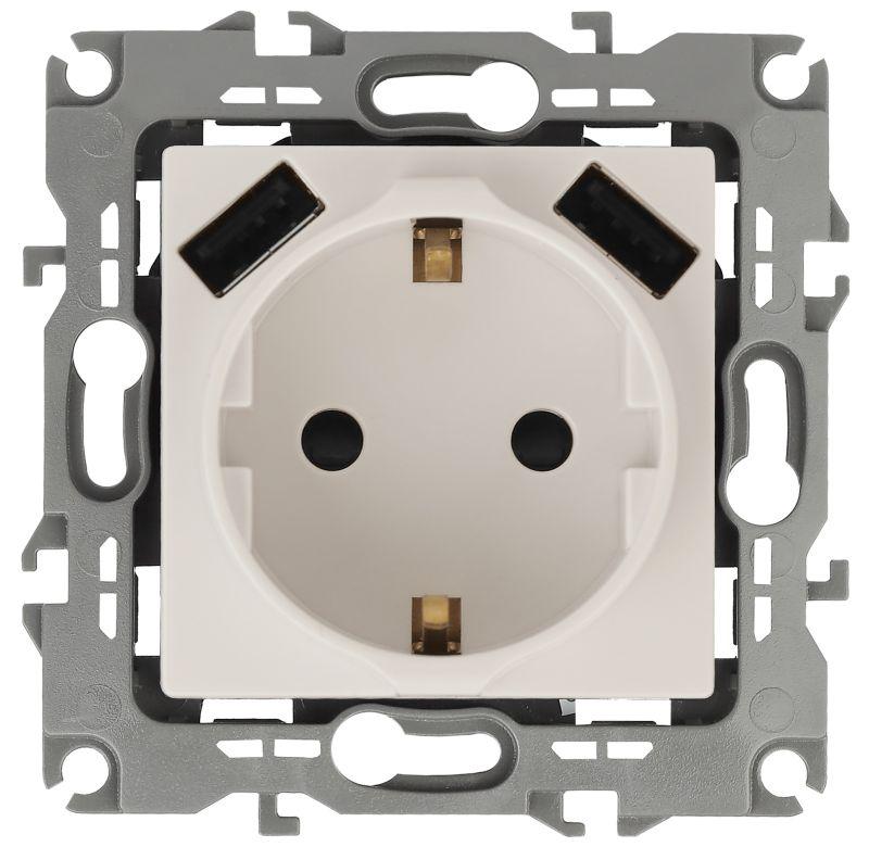розетка 16а 250в 2p+e с 2хusb 5в-3а защ. шторки эра12 сл. кость 12-4109-02 эра б0047841 от BTSprom.by