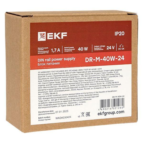 Блок питания на DIN-рейку 40Вт Uвх ~ 220В AC m Uвых - 24В DC постоянного тока EKF DR-M-40W-24 фото в каталоге от BTSprom.by