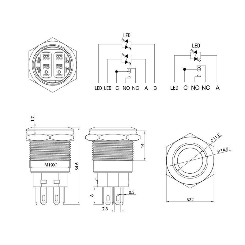 кнопка антивандальная d19 12в фикс (5с) on-off/off-on подсв/зел. rexant 36-3423 от BTSprom.by