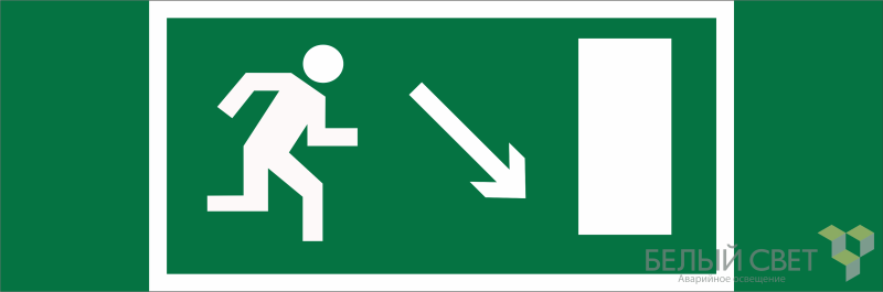 знак безопасности bl-3511b.e07 "напр. к эвакуационному выходу направо вниз" белый свет a27404 от BTSprom.by