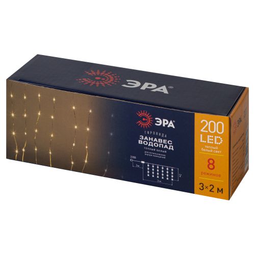  Гирлянда светодиодная "Занавес водопад" 3х2м 200LED тепл. бел. IP20 ENIN-200WL Эра Б0060416 фото в каталоге от BTSprom.by