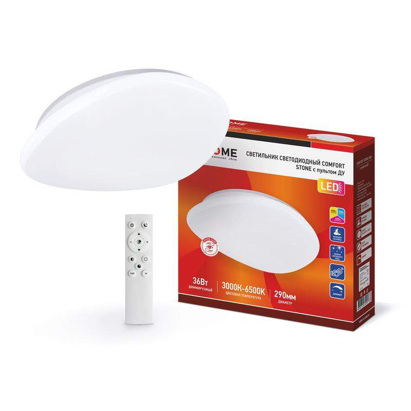 светильник светодиодный comfort stone 36вт 3000-6500к 2900лм 230в 290х70мм с пультом ду in home 4690612034584 от BTSprom.by