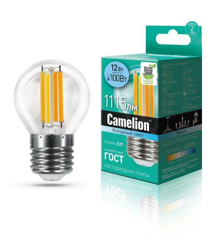 лампа светодиодная филаментная led12-g45-fl/845/e27 12вт 220в camelion 13715 от BTSprom.by