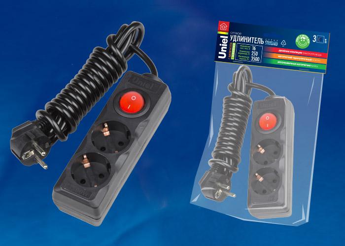 удлинитель 2х3м с заземл. standart s-gcd2-3b черн. uniel ul-00003607 от BTSprom.by