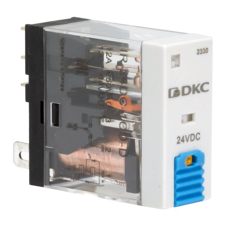 реле миниатюрное промышленное 1co ком. ток 12а agsno2 напряжение 12в dc опция: тест-кнопка+светодиод+защитный диод dkc ir-12dc-1co-d от BTSprom.by