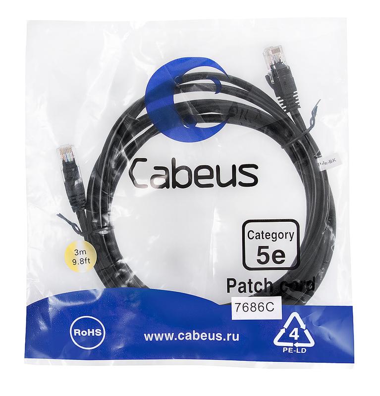 патч-корд u/utp кат.5e pc-utp-rj45-cat.5e-3m-bk 2xrj45/8p8c неэкранир. pvc 3м черн. cabeus 7686c от BTSprom.by
