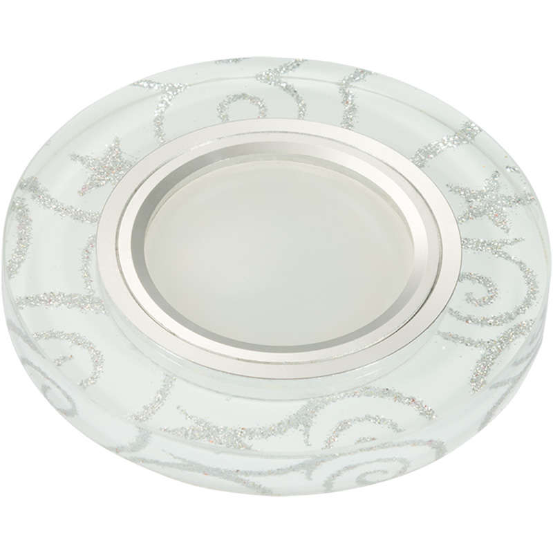 светильник декоративный luciole dls-l202 gu5.3 chrome/white gu5.3 встраив. доп. светодиод. подсветка 3вт без лампы основание метал. хром отделка стекло с серебр. на бел. фоне fametto ul-00000377 от BTSprom.by
