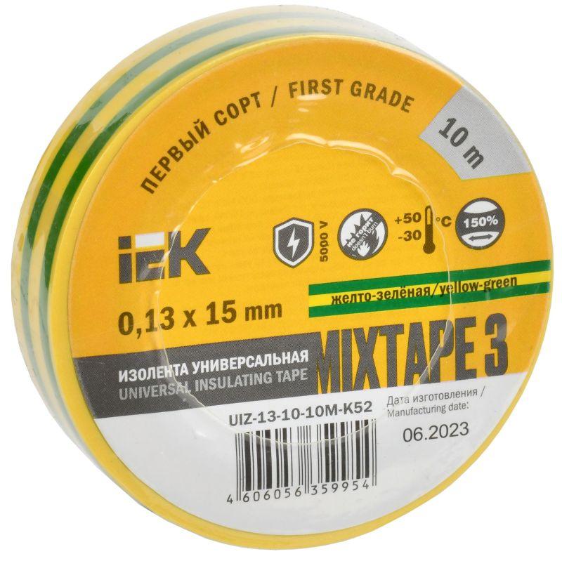 изолента пвх 0.13х15мм (рул.10м) желт./зел. iek uiz-13-10-10m-k52 от BTSprom.by