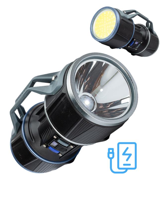 фонарь-прожектор аккумуляторный ручной 10вт led+12вт cob led+красн. li-ion 18650 8000ма.ч power-bank корпус abs-пластик индикатор уровня заряда usb-шнур type c гнездо для штатива космос koc901lit от BTSprom.by