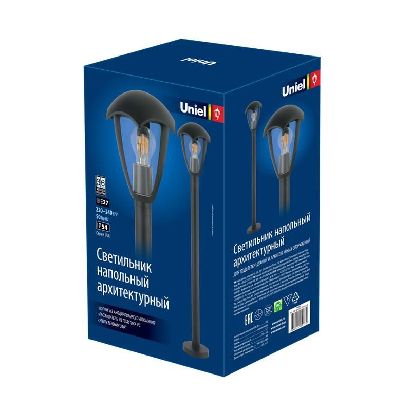 светильник светодиодный уличный uul-t80a 60w/e27 ip54 black под лампу е27 архитектурный напольный корпус сер. uniel ul-00006817 от BTSprom.by