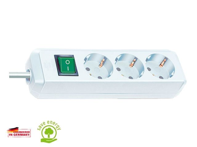 удлинитель 5м (3 роз., 3.3квт, с/з, выкл., пвс) белый brennenstuhl eco-line (провод 3х1,5мм2, сила тока 16а, с/з - с заземляющим контактом) 1152920 от BTSprom.by