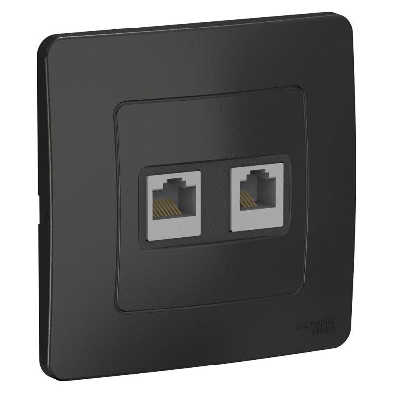 розетка компьютерная + телефонная 2-м сп blanca rj45 кат.5e + rj11 антрацит se blnis045116 от BTSprom.by
