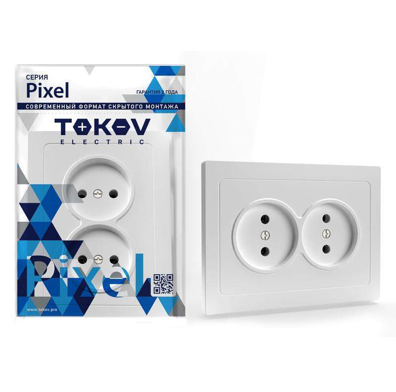 розетка 2-м сп pixel 16а ip20 без заземл. в сборе бел. tokov electric tke-px-r2f-c01 от BTSprom.by