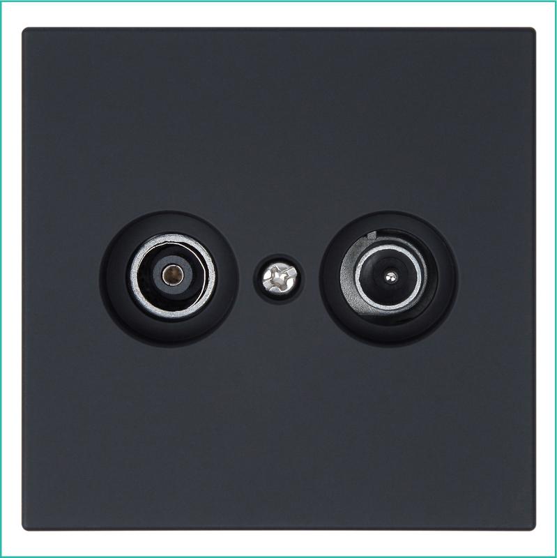 розетка телевизионная оконечная tv + fm 2-м сп fd ф9.5мм с накладкой механизм черн. матов. soft touch jasmart fd6204pbm от BTSprom.by