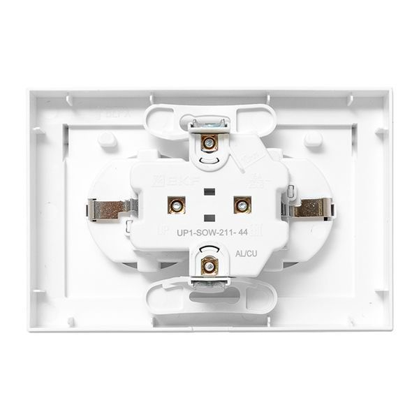  Розетка 2-м СП Эпика 16А IP44 с заземл. защ. шторки с рамкой с крышками механизм бел. EKF UP1-SOW-211-44 фото в каталоге от BTSprom.by