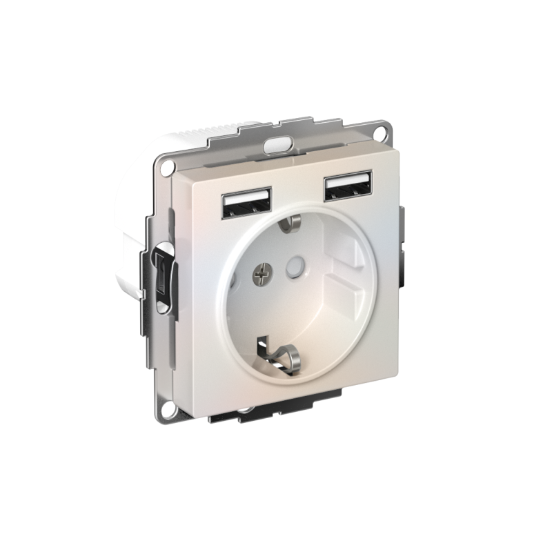 розетка 1-м сп atlasdesign 16а ip20 с 2-мя заряд. устройствами usb тип a+a 5в/2.4а 2х5в/1.2а механизм жемчуж. se atn000430 от BTSprom.by