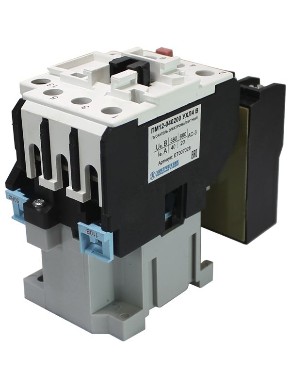 пускатель электромагнитный пм12-040200 ухл4 в 40а 110в/50гц 1но ip00 нереверсивный с реле ртт-121 28.0-40.0а электротехник et007028 от BTSprom.by