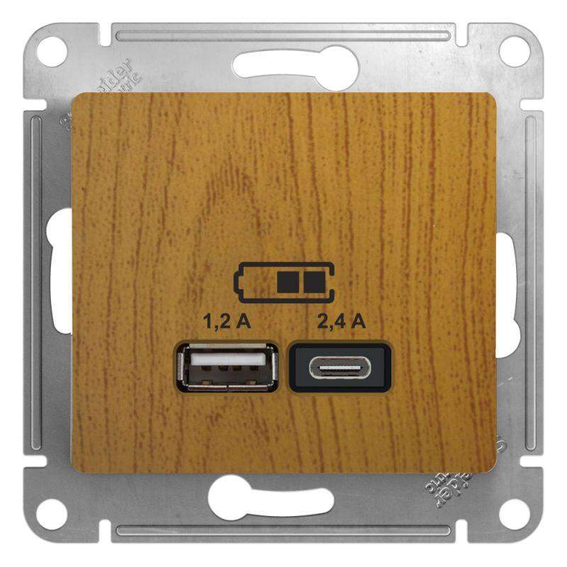 розетка usb glossa тип a+c 5в/2.4а 2х5в/1.2а механизм дерево дуб se gsl000539 от BTSprom.by