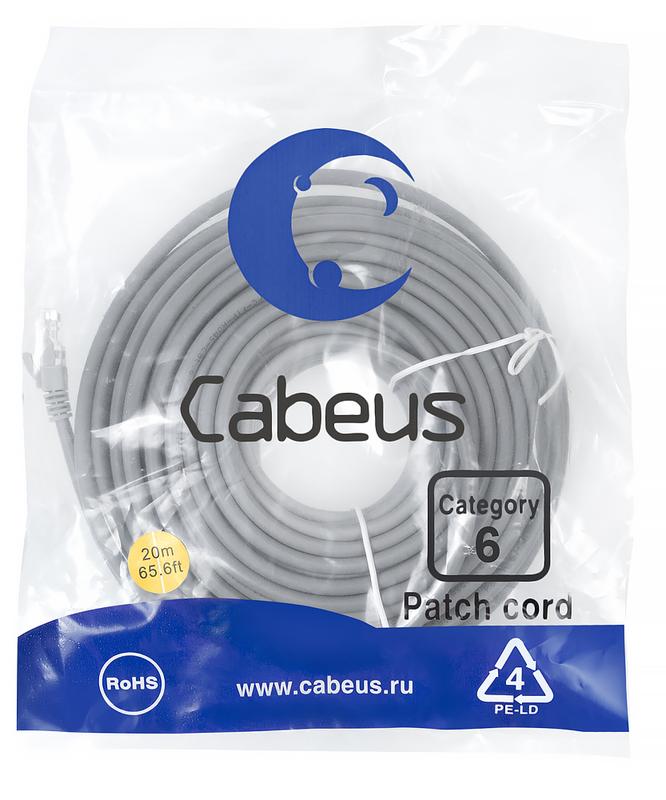 патч-корд u/utp кат.6 pc-utp-rj45-cat.6-20m 2xrj45/8p8c неэкранир. pvc 20м сер. cabeus 8791c от BTSprom.by