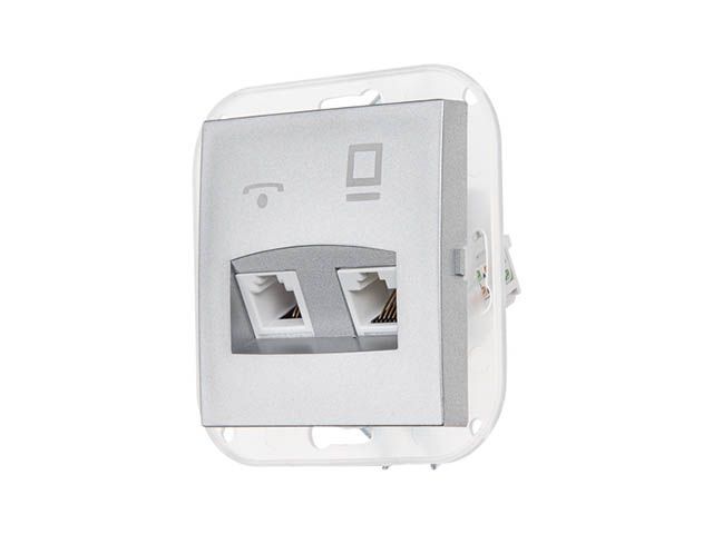 розетка 2-ая комби телефонная+компьютерная (скрытая) серебро, стиль, bylectrica трк-004сер от BTSprom.by