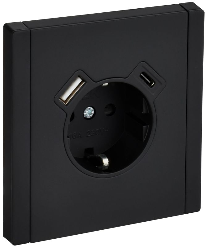 розетка 1-м сп forte&piano 16а usb a+c 18вт fp147m с заземл. защ. шторки винт. крепл. черн. iek fp-r14-16-u22-018-m-k02 от BTSprom.by