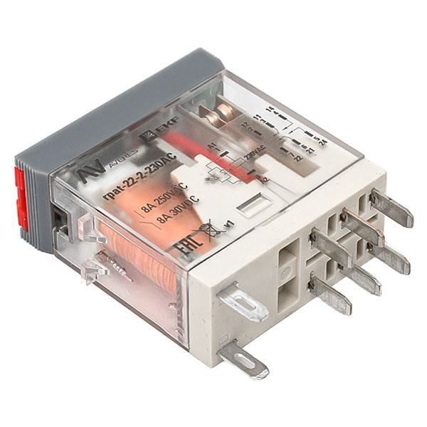  Реле промежуточное с кнопкой и мех. индикацией RPAt 22/2 8А 230В AC EKF rpat-22-2-230AC фото в каталоге от BTSprom.by