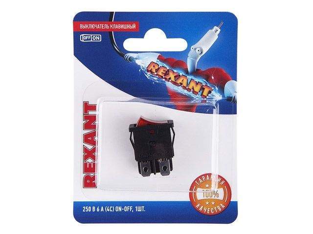 выключатель клавишный 250v 6а (4с) on-off красный с подсветкой mini (rwb-207, sc-768) rexant 06-0300-a от BTSprom.by