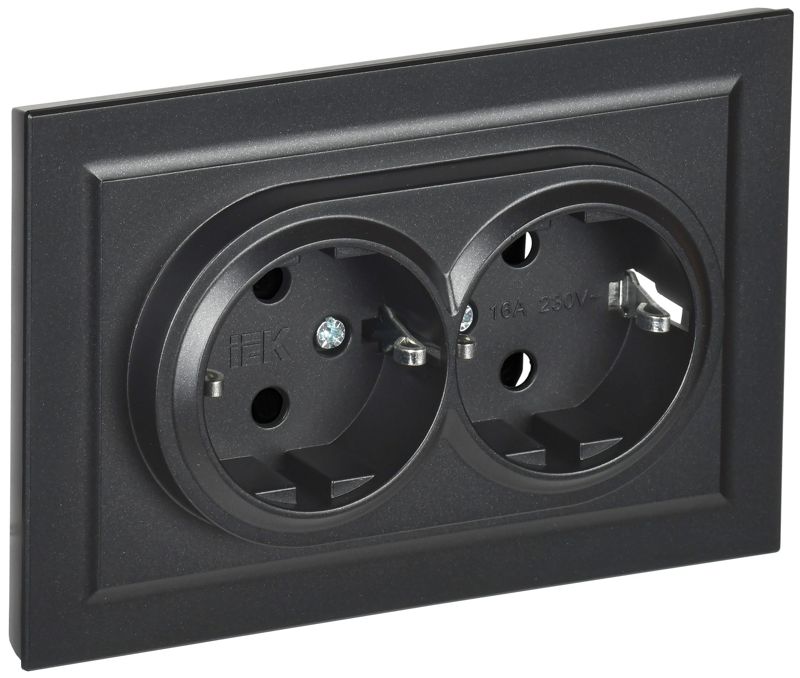 розетка 2-м сп brite рс12-3-брч 16а в сборе с заземл. без защ. шторок черн. iek br-r21-16-k02-f от BTSprom.by