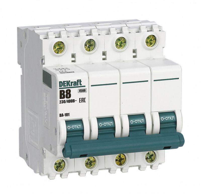 выключатель автоматический модульный 4п b 8а 4.5ка ва-101 dekraft 11279dek от BTSprom.by