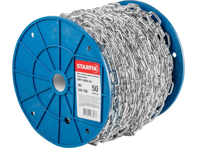 цепь сварная короткозвенная, оцинк. м4 din 766 (бухта 50 м) starfix smp-63684-50 от BTSprom.by