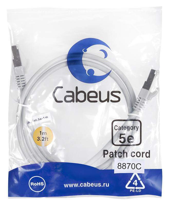  Патч-корд кат.5E F/UTP экранир. 2хRJ45/8p8c LSZH PC-FTP-RJ45-Cat.5e-1m-LSZH 1м сер. Cabeus 8870c фото в каталоге от BTSprom.by