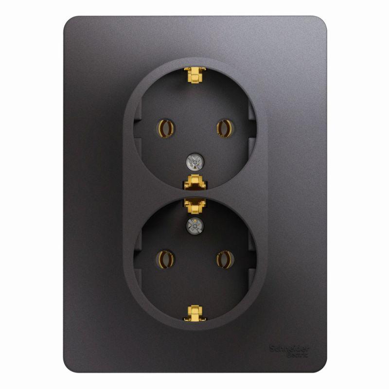 розетка 2-м сп glossa 16а ip20 250в с заземл. в сборе графит se gsl001324 от BTSprom.by