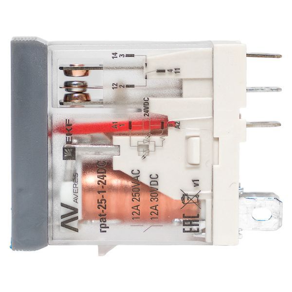 Реле промежуточное с кнопкой и мех. индикацией RPAt 25/1 12А 24В DC AVERES EKF rpat-25-1-24DC фото в каталоге от BTSprom.by