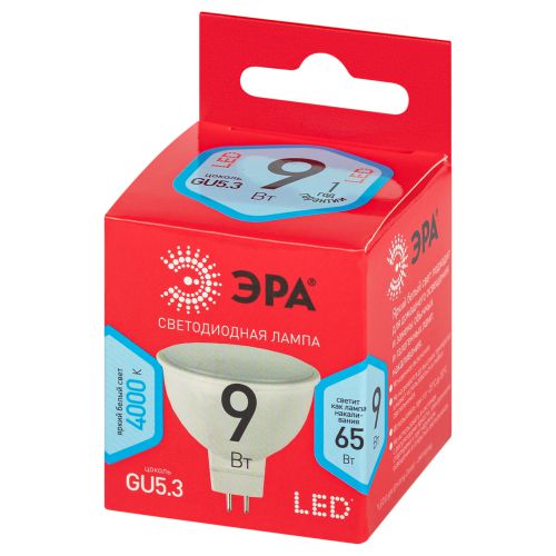 Лампа светодиодная RED LINE LED MR16-9W-840-GU5.3 R 9Вт MR16 софит 4000К нейтр. бел. GU5.3 (уп.10шт) Эра Б0050199 фото в каталоге от BTSprom.by