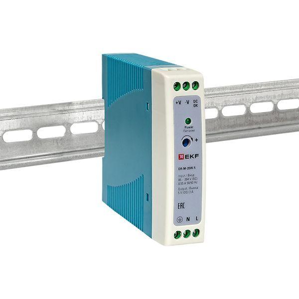  Блок питания на DIN рейку 20Вт Uвх 220В AC m Uвых - 5В DC постоянного тока EKF DR-M-20W-5 фото в каталоге от BTSprom.by
