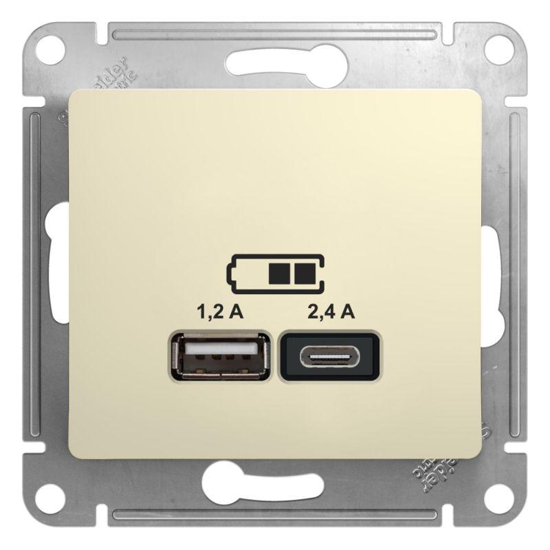 розетка usb glossa тип a+c 5в/2.4а 2х5в/1.2а механизм беж. se gsl000239 от BTSprom.by