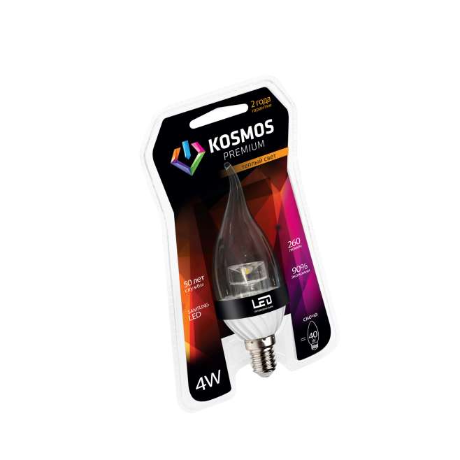 лампа светодиодная kosmos premium 4вт свеча на ветру прозрачная e14 230в 3000к космос kled4wcw230ve1427cl от BTSprom.by