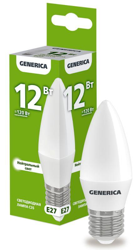 лампа светодиодная c35 12вт свеча 4000к e27 230в generica ll-c35-12-230-40-e27-g от BTSprom.by