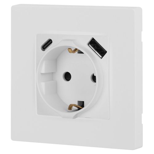  Розетка Эра12 12-4108-01М 16А 250В 2P+E с USB type-A+C 5В-3А защ. шторки бел. матов. Эра Б0067711 фото в каталоге от BTSprom.by