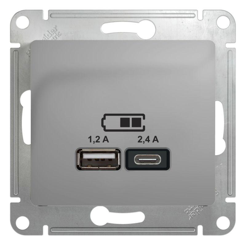 розетка usb glossa тип a+c 5в/2.4а 2х5в/1.2а механизм алюм. se gsl000339 от BTSprom.by