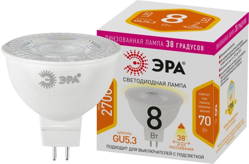 лампа светодиодная std led lense mr16-8w-827-gu5.3 8вт mr16 софит 2700к тепл. бел. gu5.3 650лм 170-265в линзованная эра б0054938 от BTSprom.by