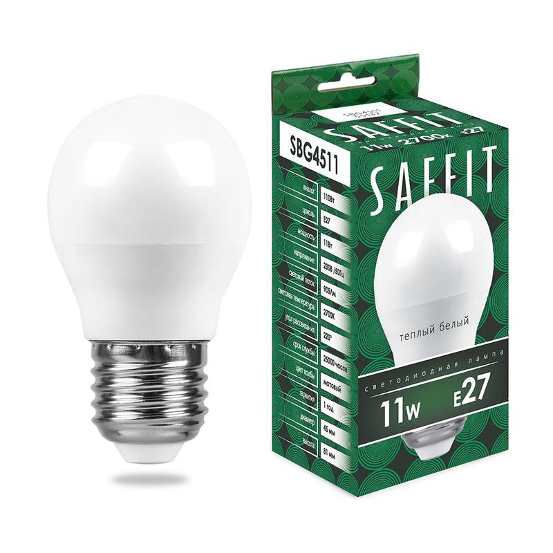лампа светодиодная sbg4511 11вт g45 шар 2700к e27 230в saffit 55137 от BTSprom.by