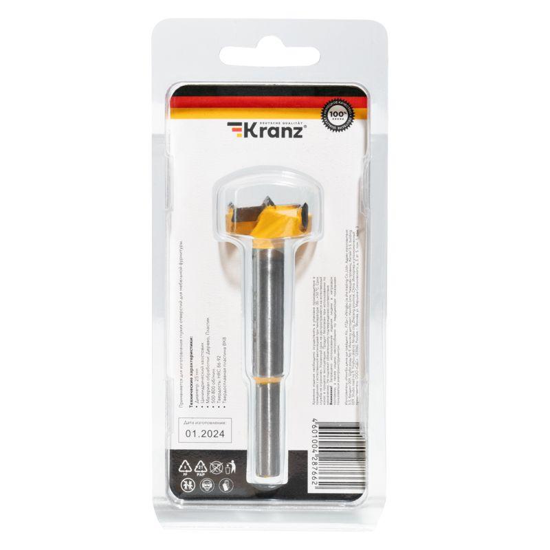  Сверло Форстнера по дереву 25мм цилиндрический хвостовик Kranz KR-91-0789 фото в каталоге от BTSprom.by