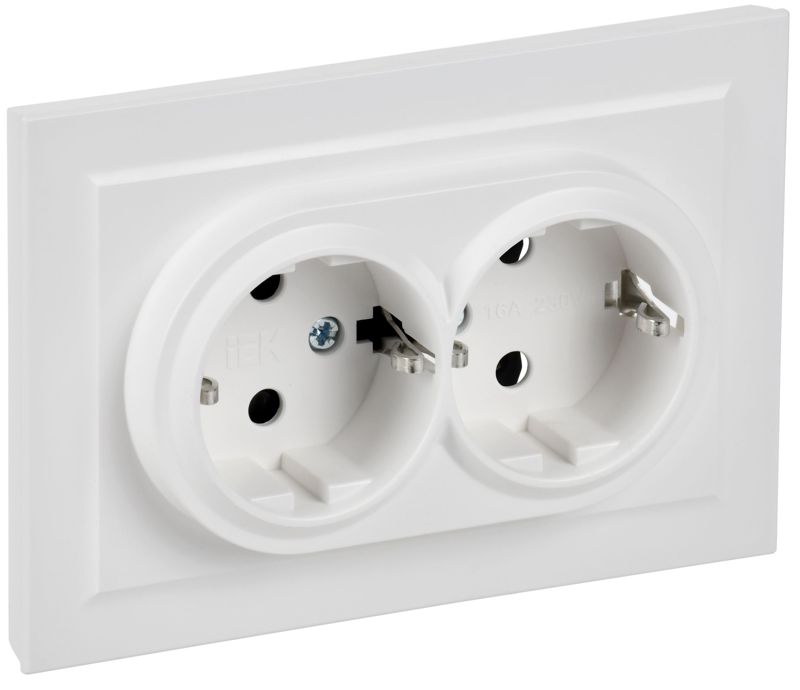 розетка 2-м сп brite рс12-3-браб 16а в сборе с заземл. без защ. шторок арктич. бел. iek br-r21-16-k91-f от BTSprom.by