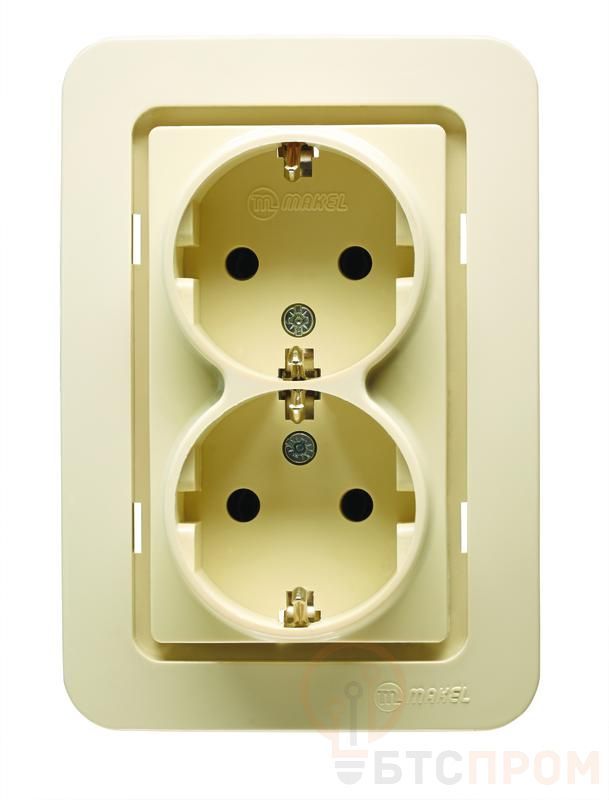 Розетка 2-м СП Lillium 10А с заземл. без вставки крем. Makel 71282 фото в каталоге от BTSprom.by  Розетка 2-м СП Lillium 10А с заземл. без вставки крем. Makel 71282 фото в каталоге от BTSprom.by