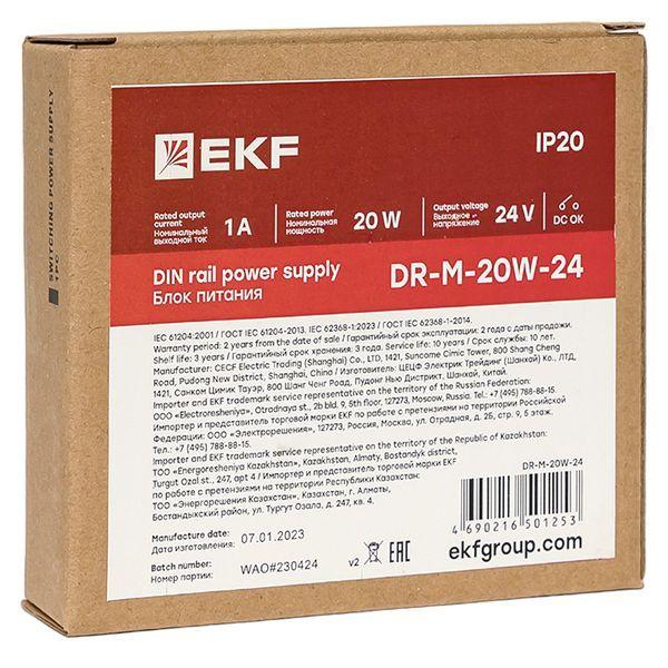  Блок питания на DIN-рейку 20Вт Uвх ~ 220В AC m Uвых - 24В DC постоянного тока EKF DR-M-20W-24 фото в каталоге от BTSprom.by