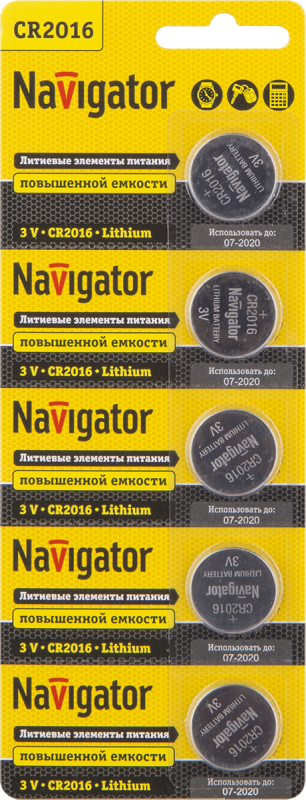 элемент питания литиевый cr2016 94 763 nbt-cr2016-bp5 (блист.5шт) navigator 94763 от BTSprom.by